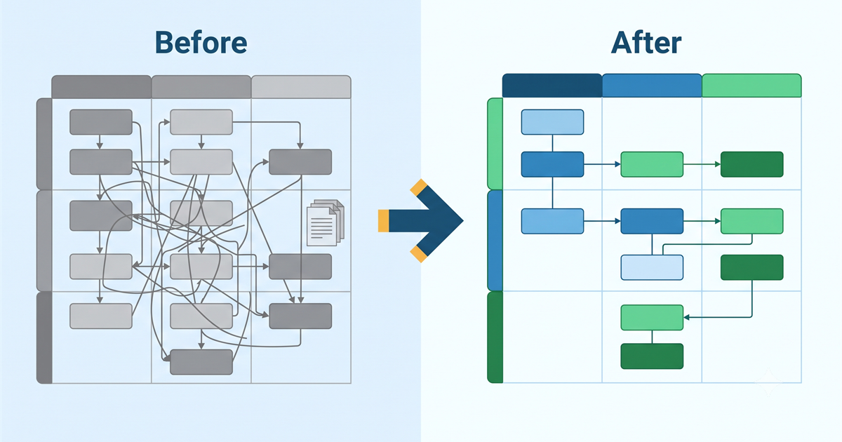業務改善のBefore/After比較を表すイラスト